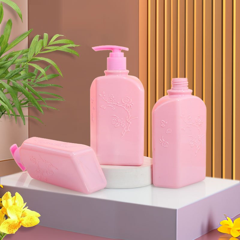 Pink PETG Pump Bottle with Floral Embossing - 300ml